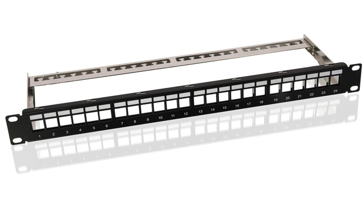 19zoll Patchpanel Patchfeld Keystone Träger für 24 Snap-In Module Schwarz