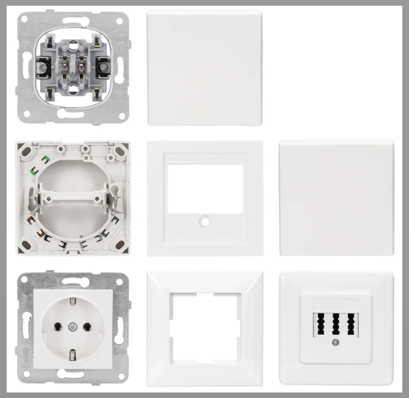 Elektro BASISSET 1-Familenhaus oder Wohnung 116-teilig mit Steckdose Blenden Schaltern usw Reinweiss VIKO MERIDIAN