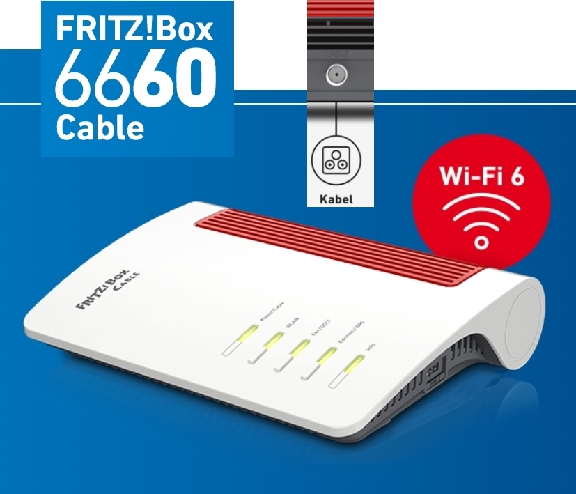 FritzBox_6660_Kabelfernsehen FritzBox 6660 Router Kabelanschluss WLAN TK Fon VoIP Cable-Box LAN WIFI6