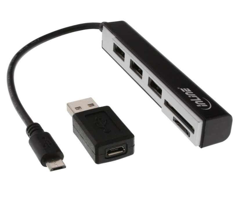 CardReader mit 3-fach USB Hub mit integriertem Kartenleser und OTG Adapter