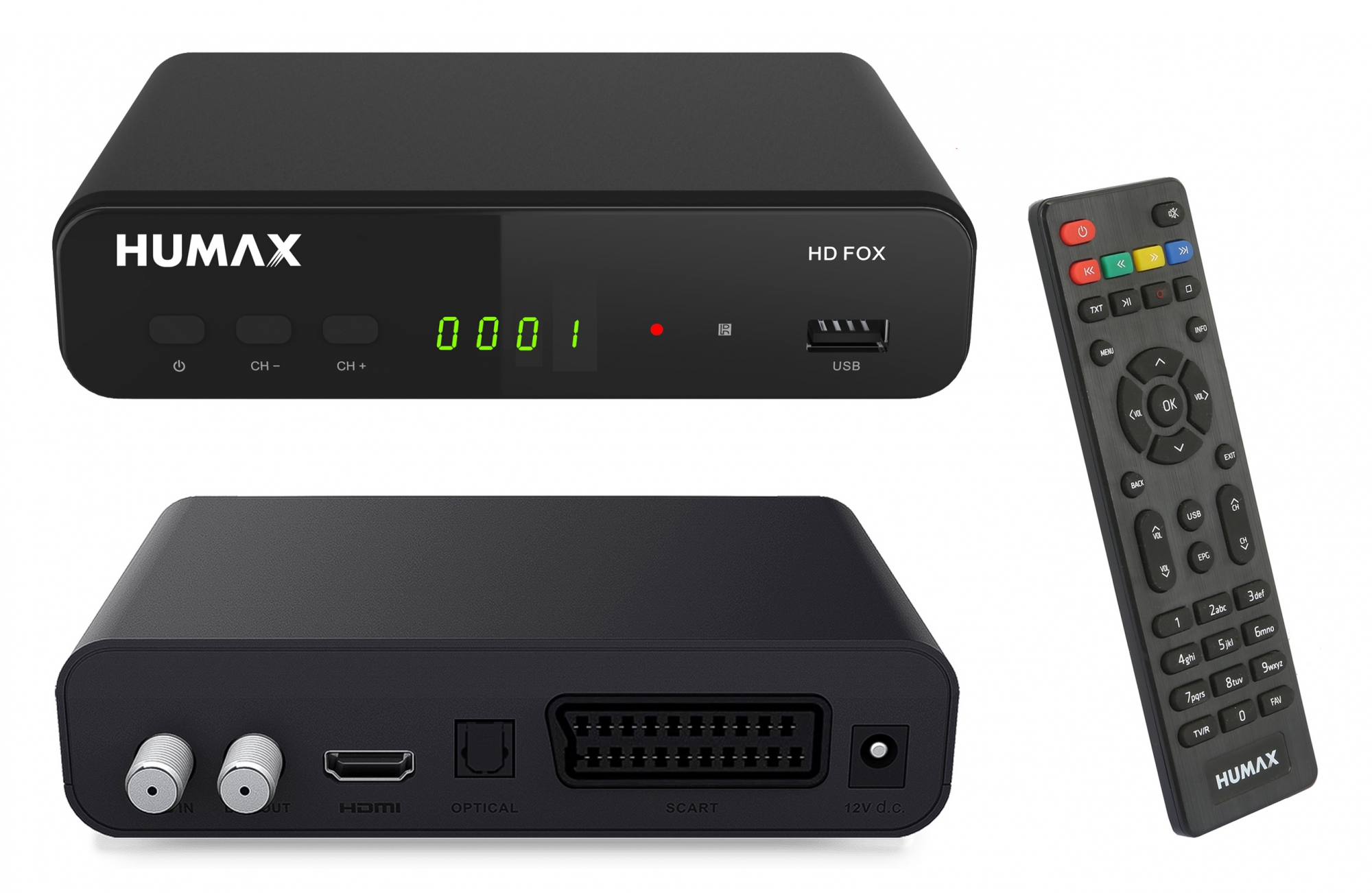 78-315-00402 SAT Receiver HD FOX mit PVR USB-Player HDMI Scart und Fernbedienung