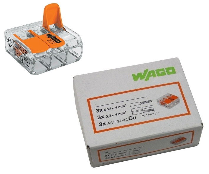 3pol-WAGO-Klemme-221-45-822-01013_2023 WAGO Klemme 3-Leiter COMPACT 50er-Pack Kabelverbinder Leiterklemme