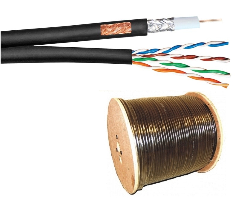 250m Koaxkabel Multikabel 1x Koax RG59 + LAN CAT5e Netzwerkkabel Trommel Schwarz